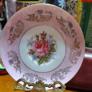 Vintage Royal Halsey Pink Rose Decorative Porcelain Saucer - Floral Accent